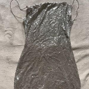 Silver open back mini dress